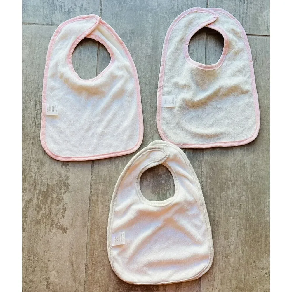 BABY KISS Set Lot of 3 French Terry Cotton Bibs Boho Girl Pink Glitter NEW